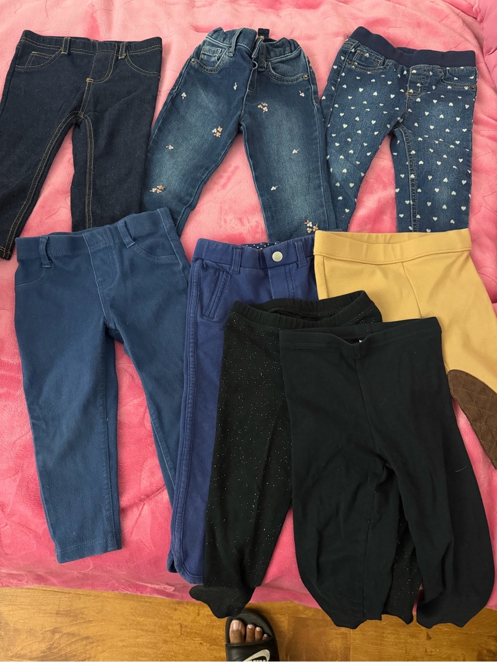 Kids Solid and Patterned Denim & Knit Bottoms Pack - Blue, Black, Mustard